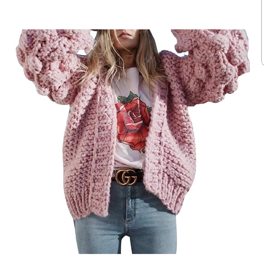 NEW Bubble Sleeve Fuzzy Cardigan Soft Sweater    